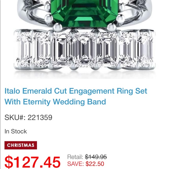 Emerald Cut Ring Set With Eternity Band in Sterling Silver - Picture 8 of 12